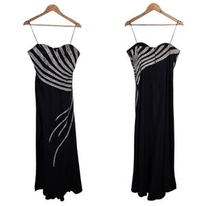 VTG Cassandra Stone Elegant Black Silver Beaded Evening Dress Side Slit Sz 12